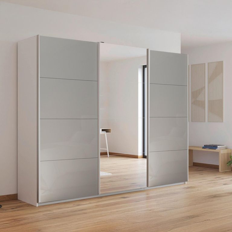 Kulmbach Sliding Mirror Wardrobe - 271cm - 3 Door - Alpine White & Grey High Gloss