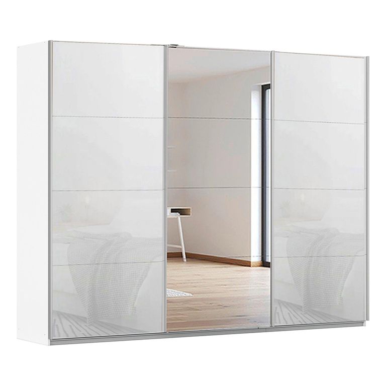 Kulmbach Sliding Mirror Wardrobe - 271cm - 3 Door - Alpine White & White Glass