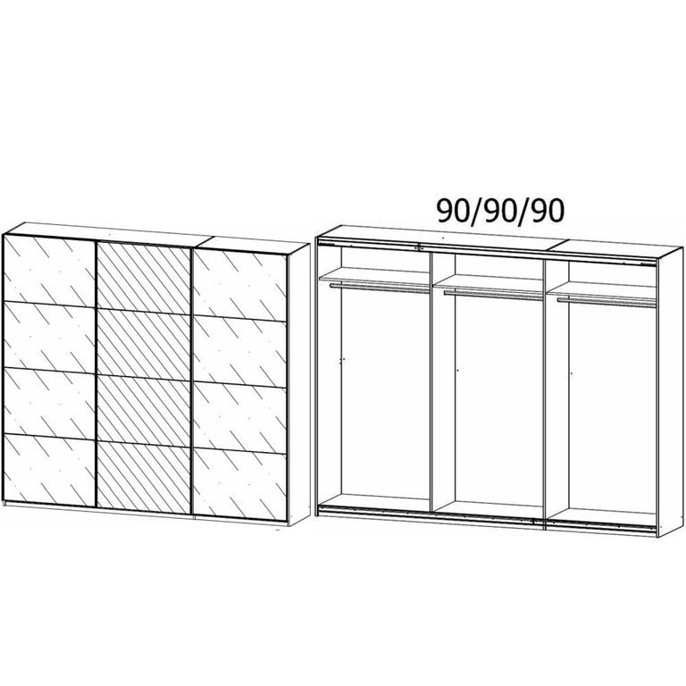 Kulmbach Sliding Mirror Wardrobe - 271cm - 3 Door - Alpine White & White Glass
