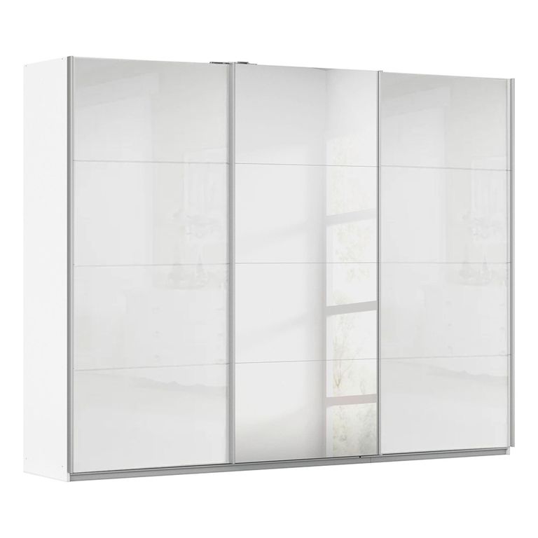 Kulmbach Sliding Mirror Wardrobe - 271cm - 3 Door - Alpine White & White High Gloss