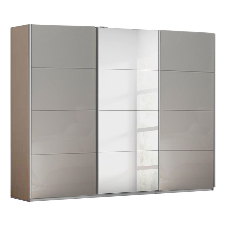 Kulmbach Sliding Mirror Wardrobe - 271cm - 3 Door - Champagne & Grey High Gloss