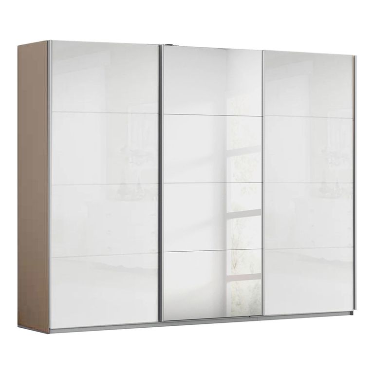 Kulmbach Sliding Mirror Wardrobe - 271cm - 3 Door - Champagne & White High Gloss