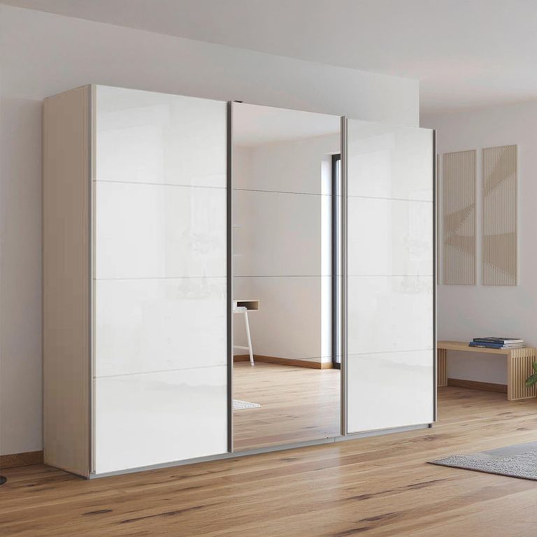 Kulmbach Sliding Mirror Wardrobe - 271cm - 3 Door - Champagne & White High Gloss