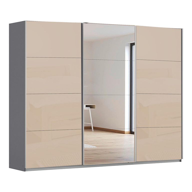 Kulmbach Sliding Mirror Wardrobe - 271cm - 3 Door - Metallic Dark Grey & Champagne Glass