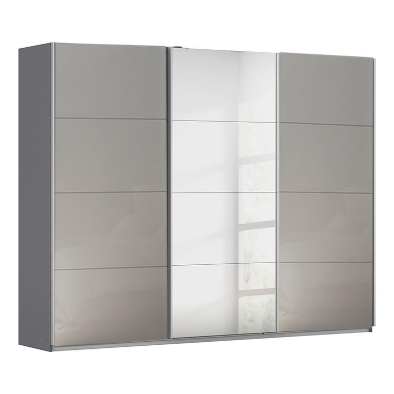 Kulmbach Sliding Mirror Wardrobe - 271cm - 3 Door - Metallic Dark Grey & Grey High Gloss