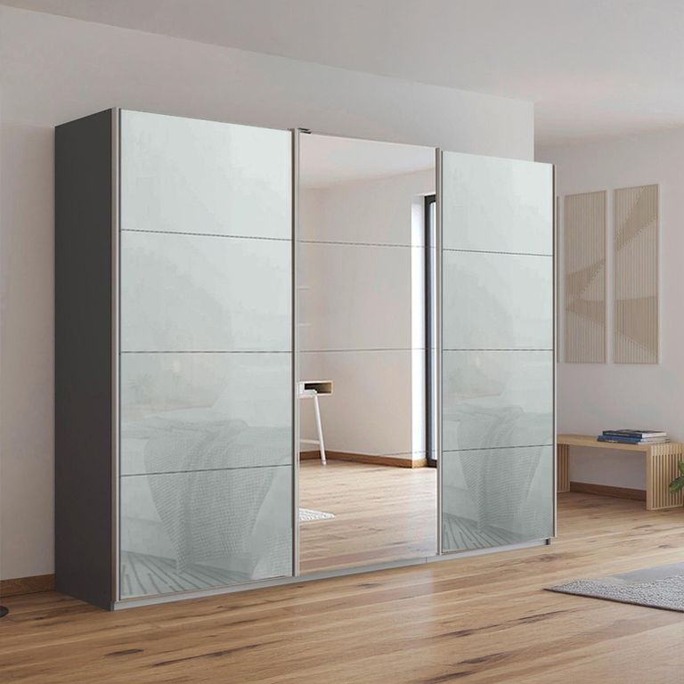 Kulmbach Sliding Mirror Wardrobe - 271cm - 3 Door - Metallic Dark Grey & Silk Grey Glass