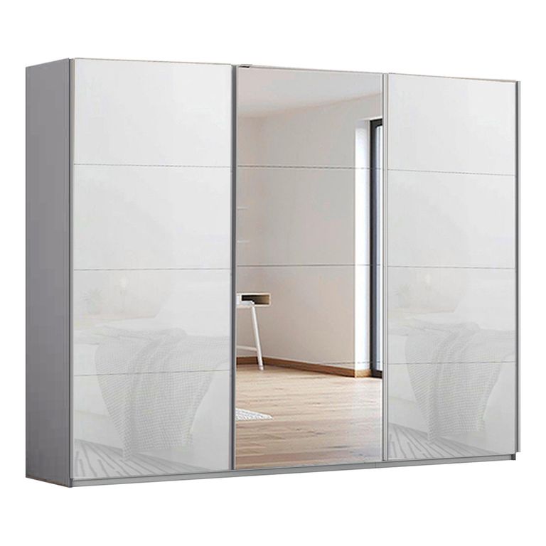 Kulmbach Sliding Mirror Wardrobe - 271cm - 3 Door - Silk Grey & White Glass