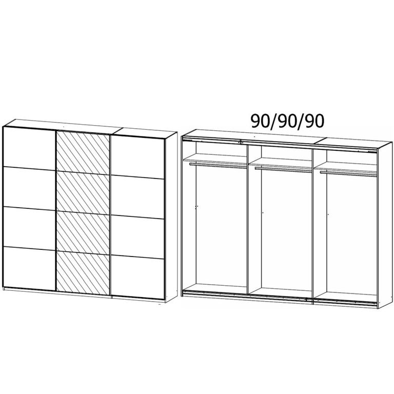 Kulmbach Sliding Mirror Wardrobe - 271cm - 3 Door - Sonoma Oak