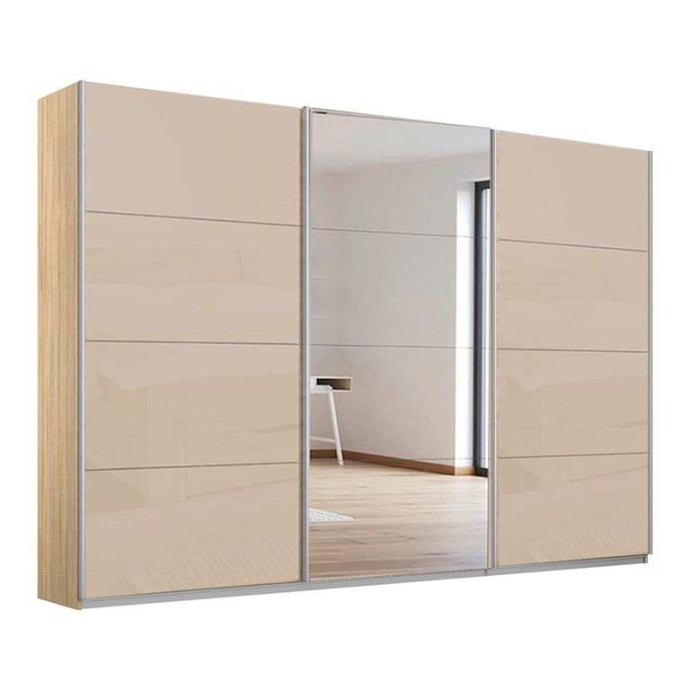 Kulmbach Sliding Mirror Wardrobe - 271cm - 3 Door - Sonoma Oak & Champagne Glass