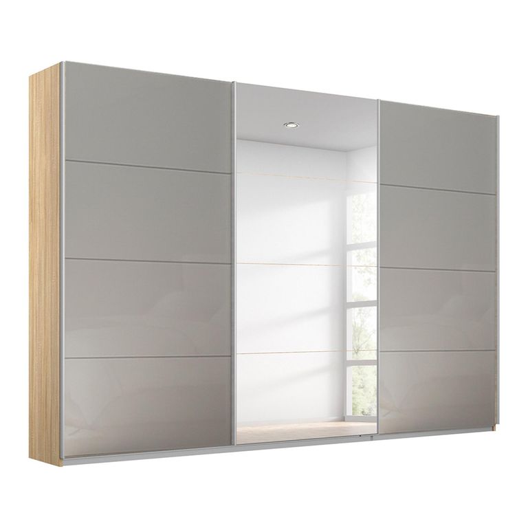 Kulmbach Sliding Mirror Wardrobe - 271cm - 3 Door - Sonoma Oak & Grey High Gloss