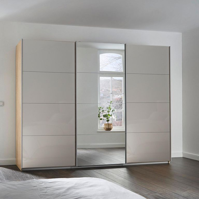 Kulmbach Sliding Mirror Wardrobe - 271cm - 3 Door - Sonoma Oak & Grey High Gloss