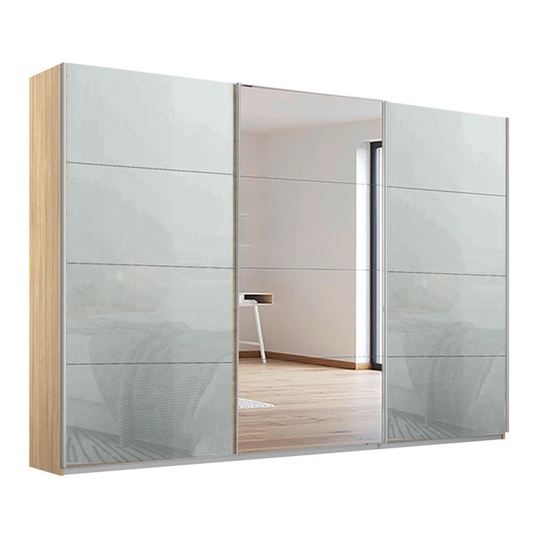 Kulmbach Sliding Mirror Wardrobe - 271cm - 3 Door - Sonoma Oak & Silk Grey Glass