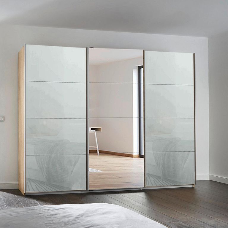 Kulmbach Sliding Mirror Wardrobe - 271cm - 3 Door - Sonoma Oak & Silk Grey Glass