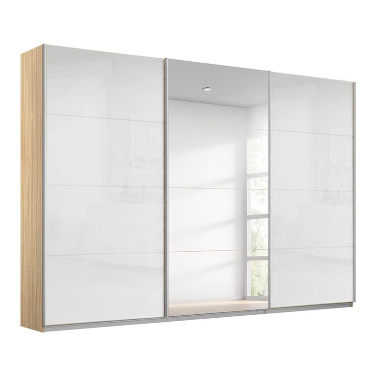 Kulmbach Sliding Mirror Wardrobe - 271cm - 3 Door - Sonoma Oak & White High Gloss