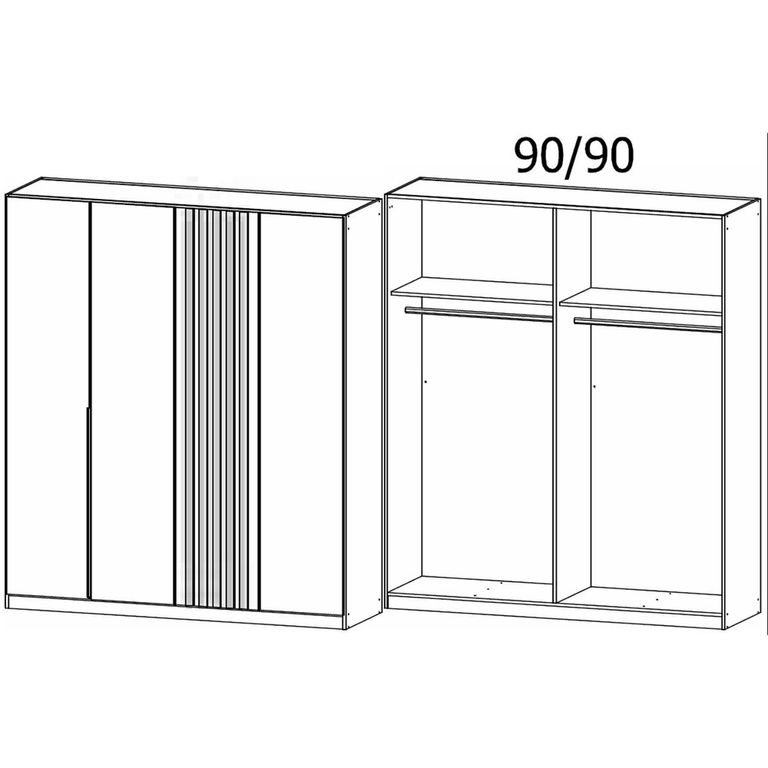 Rauch Lamella 181cm 4 Door Wardrobe - Alpine White and Artisan Oak