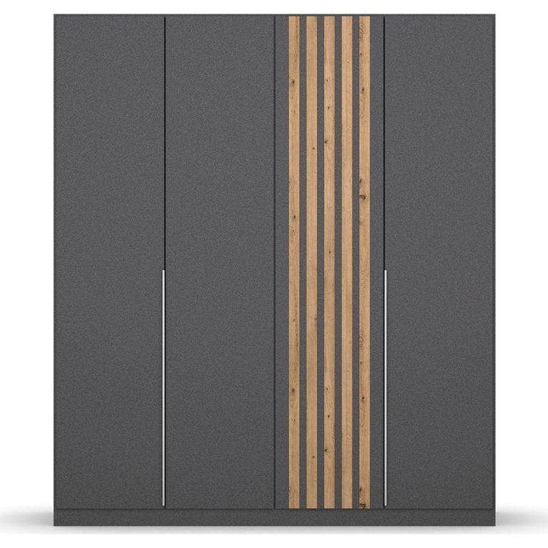 Rauch Lamella 181cm 4 Door Wardrobe - Metallic Dark Grey and Artisan Oak