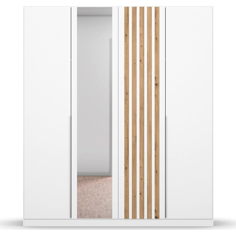 Rauch Lamella 181cm 4 Door Wardrobe with Mirror - Alpine White and Artisan Oak