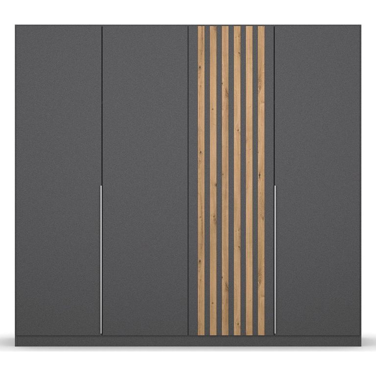 Rauch Lamella 226cm 4 Door Wardrobe - Metallic Dark Grey and Artisan Oak