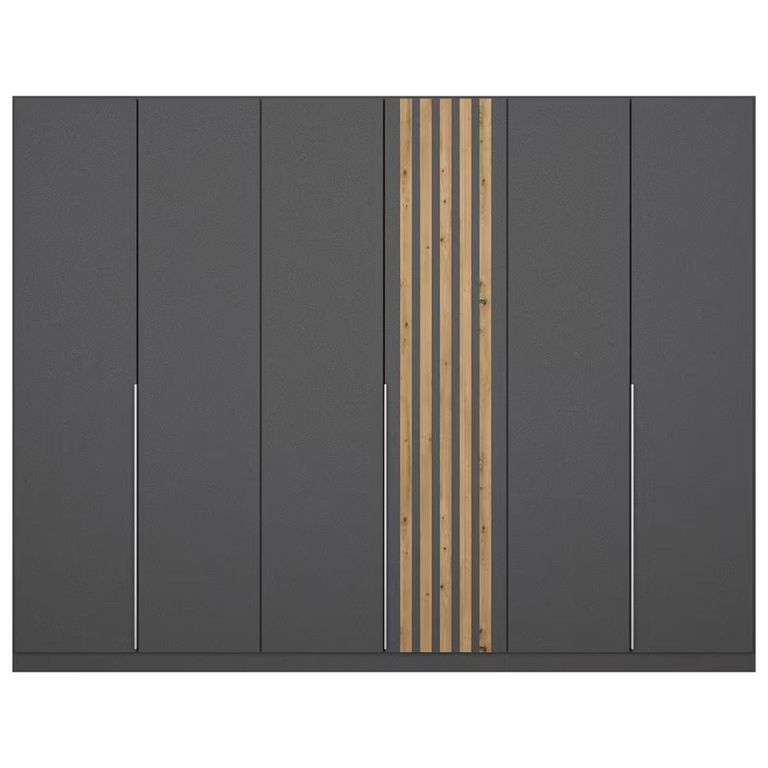 Rauch Lamella 271cm 6 Door Wardrobe - Metallic Dark Grey and Artisan Oak