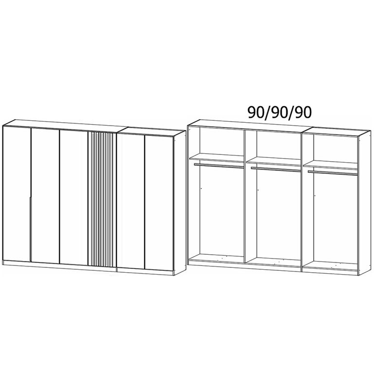 Rauch Lamella 271cm 6 Door Wardrobe - Metallic Dark Grey and Artisan Oak