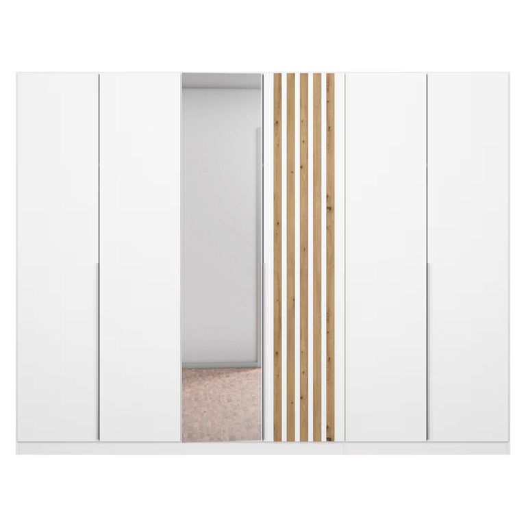 Rauch Lamella 271cm 6 Door Wardrobe with Mirror - Alpine White and Artisan Oak