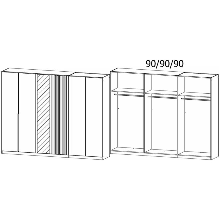 Rauch Lamella 271cm 6 Door Wardrobe with Mirror - Alpine White and Artisan Oak