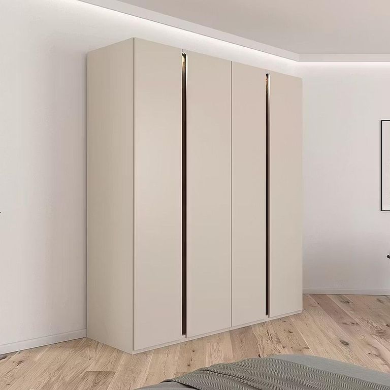 Rauch Luana 201cm 4 Door Wardrobe with Lighting - Champagne and Atlantic Dark Oak