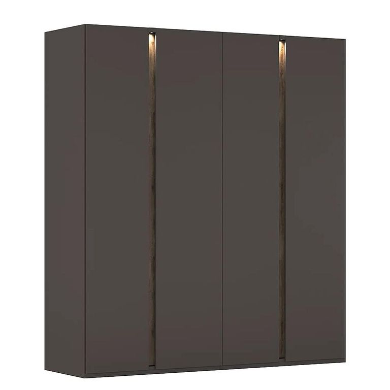 Rauch Luana 201cm 4 Door Wardrobe with Lighting - Graphite and Atlantic Dark Oak