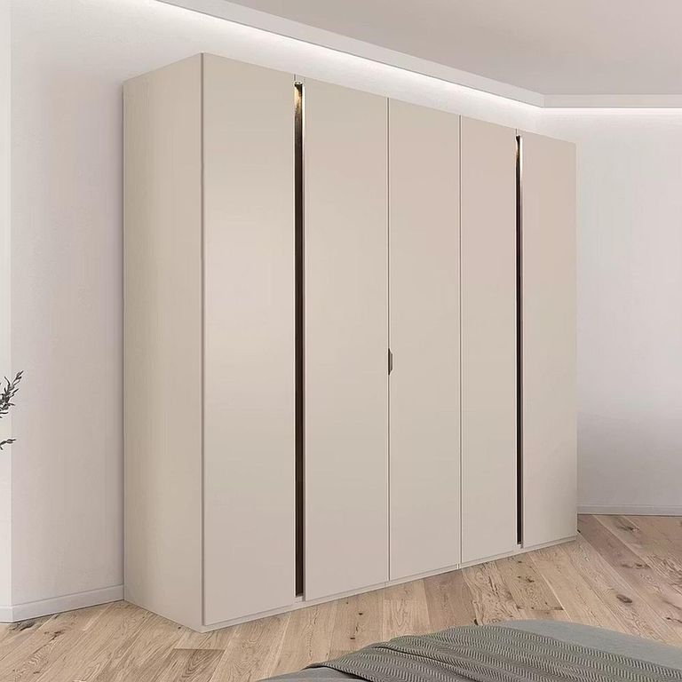 Rauch Luana 251cm 5 Door Wardrobe with Lighting - Champagne and Atlantic Dark Oak