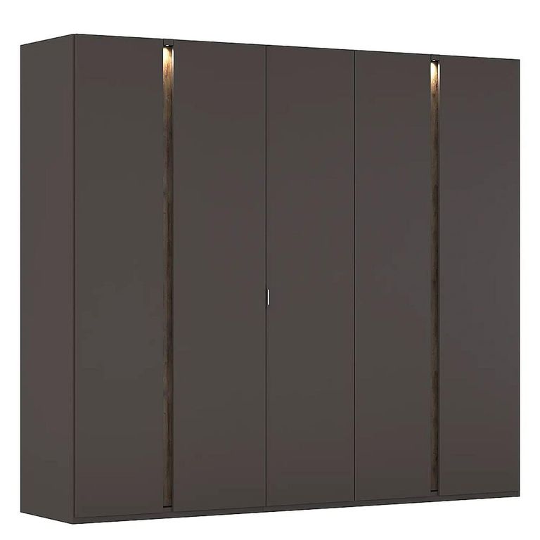 Rauch Luana 251cm 5 Door Wardrobe with Lighting - Graphite and Atlantic Dark Oak