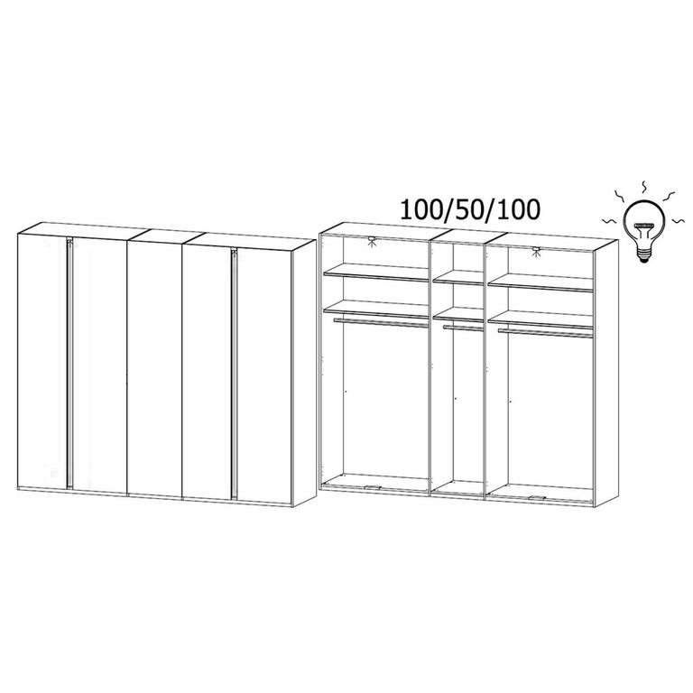 Rauch Luana 251cm 5 Door Wardrobe with Lighting - Graphite and Atlantic Dark Oak