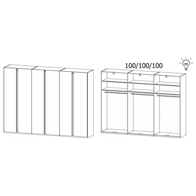 Rauch Luana 301cm 6 Door Wardrobe with Lighting - Champagne and Atlantic Dark Oak