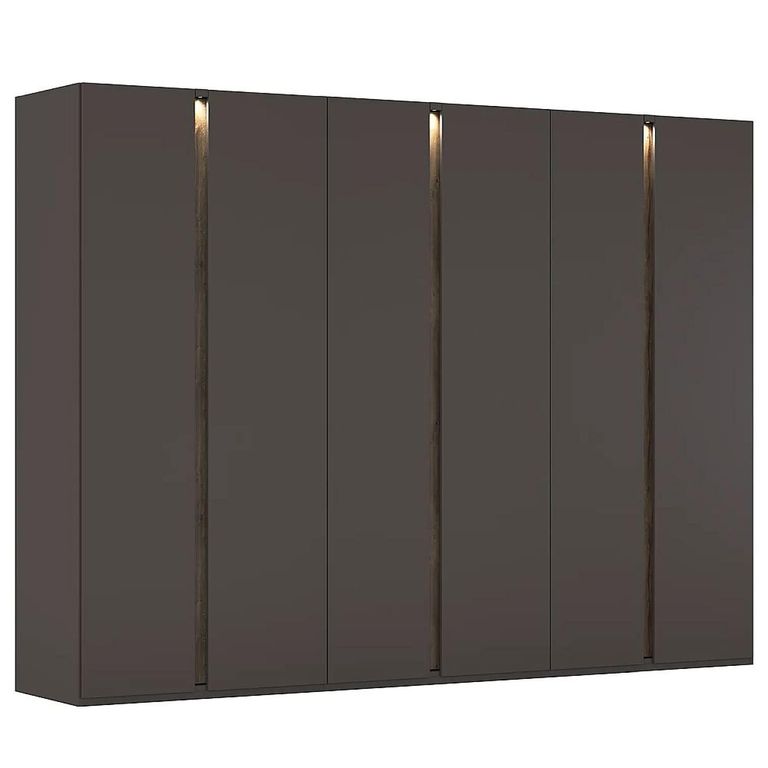 Rauch Luana 301cm 6 Door Wardrobe with Lighting - Graphite and Atlantic Dark Oak