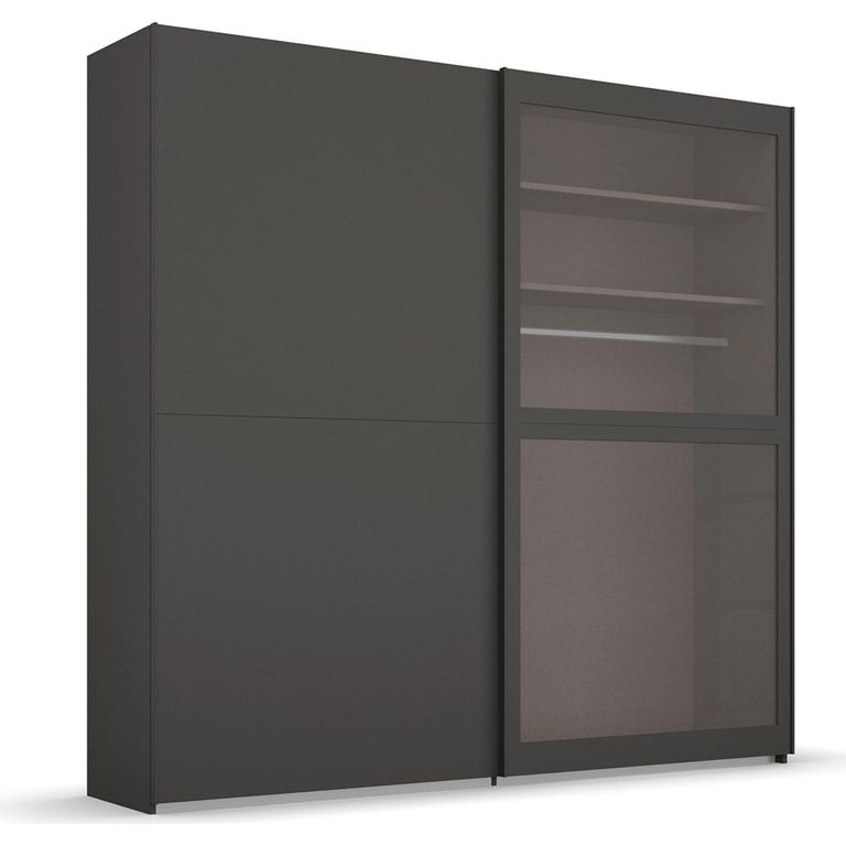 Rauch Lumis 201cm 2 Door Sliding Wardrobe - Graphite and Grey Glass