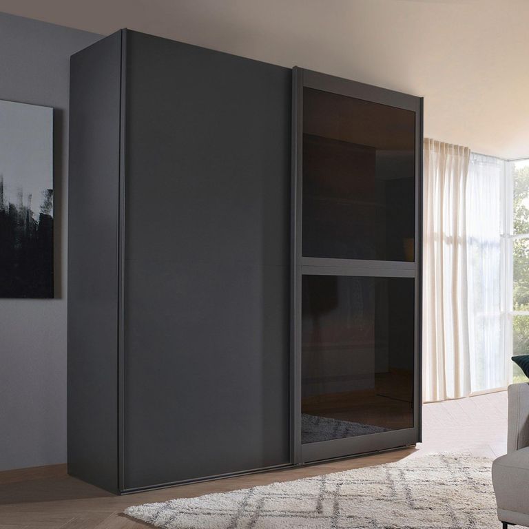 Rauch Lumis 201cm 2 Door Sliding Wardrobe - Graphite and Grey Glass