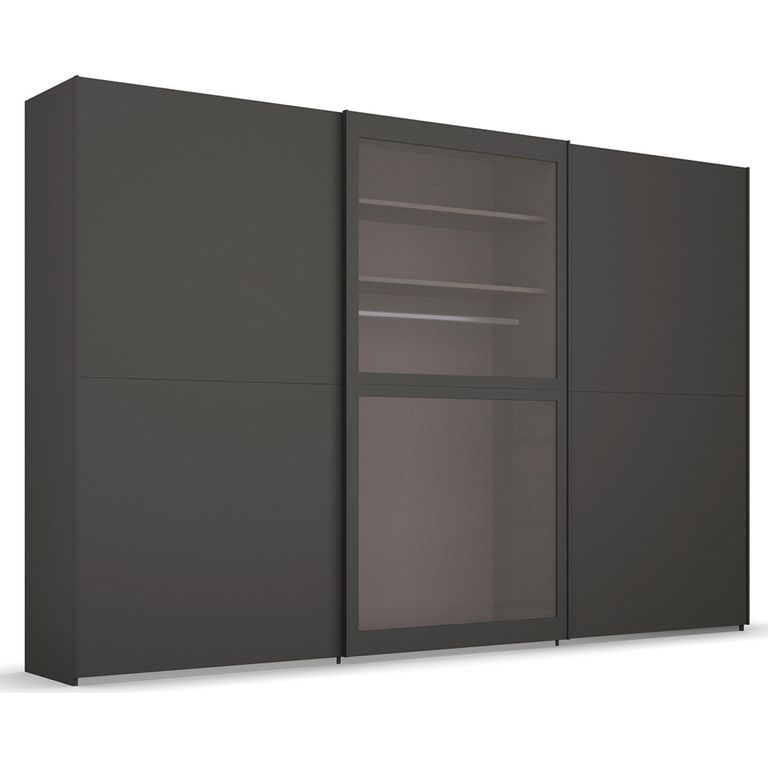 Rauch Lumis 301cm 3 Door Sliding Wardrobe - Graphite and Grey Glass