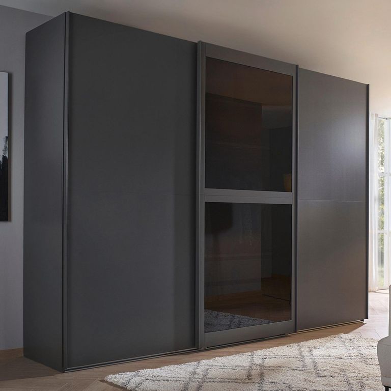 Rauch Lumis 301cm 3 Door Sliding Wardrobe - Graphite and Grey Glass