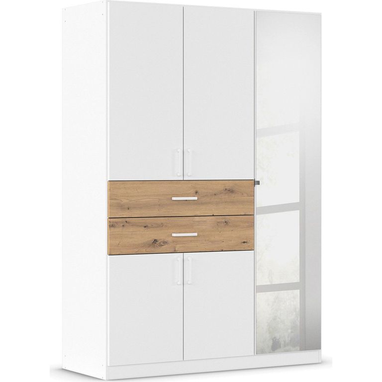 Maika Wardrobe - 136cm - 5 Door - Combi - H197cm - Alpine White & Artisan Oak