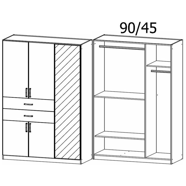 Maika Wardrobe - 136cm - 5 Door - Combi - H197cm - Alpine White & Metallic Dark Grey