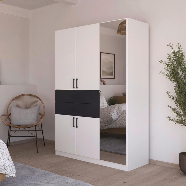 Maika Wardrobe - 136cm - 5 Door - Combi - H197cm - Alpine White & Metallic Dark Grey