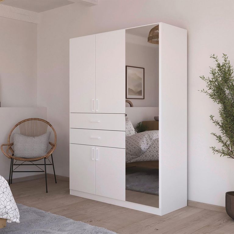 Maika Wardrobe - 136cm - 5 Door - Combi - H197cm - Alpine White