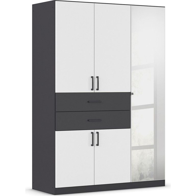 Maika Wardrobe - 136cm - 5 Door - Combi - H197cm - Metallic Dark Grey & Alpine White