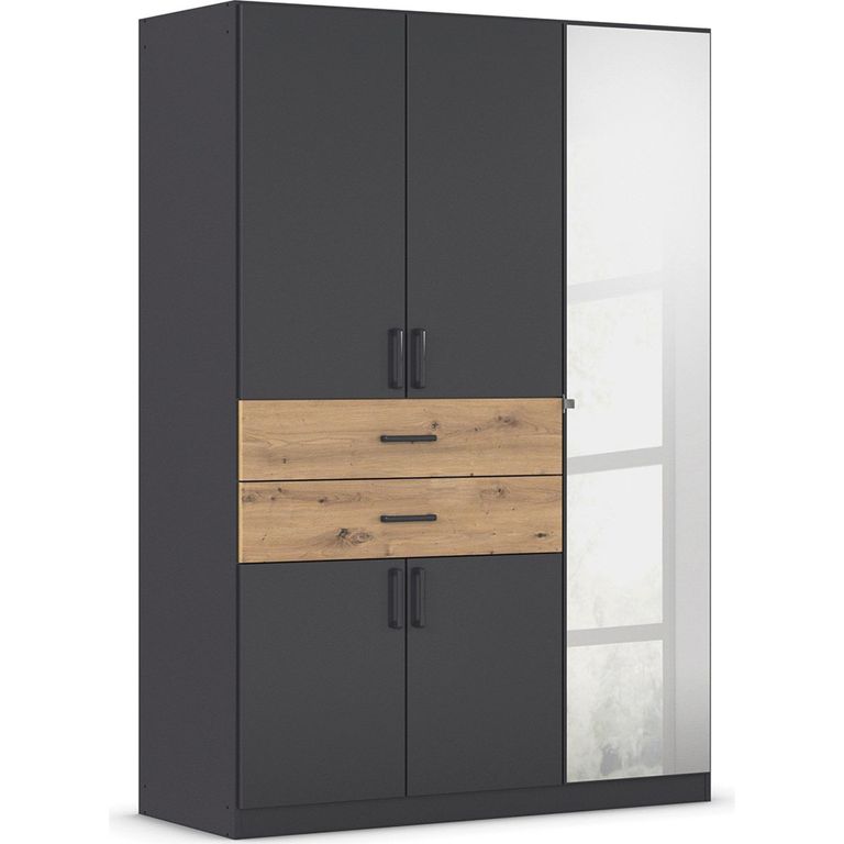Maika Wardrobe - 136cm - 5 Door - Combi - H197cm - Metallic Dark Grey & Artisan Oak