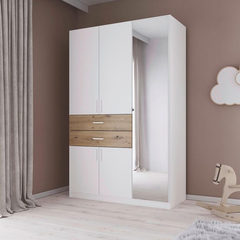 Maika Wardrobe - 136cm - 5 Door - Combi - H210cm - Alpine White & Artisan Oak