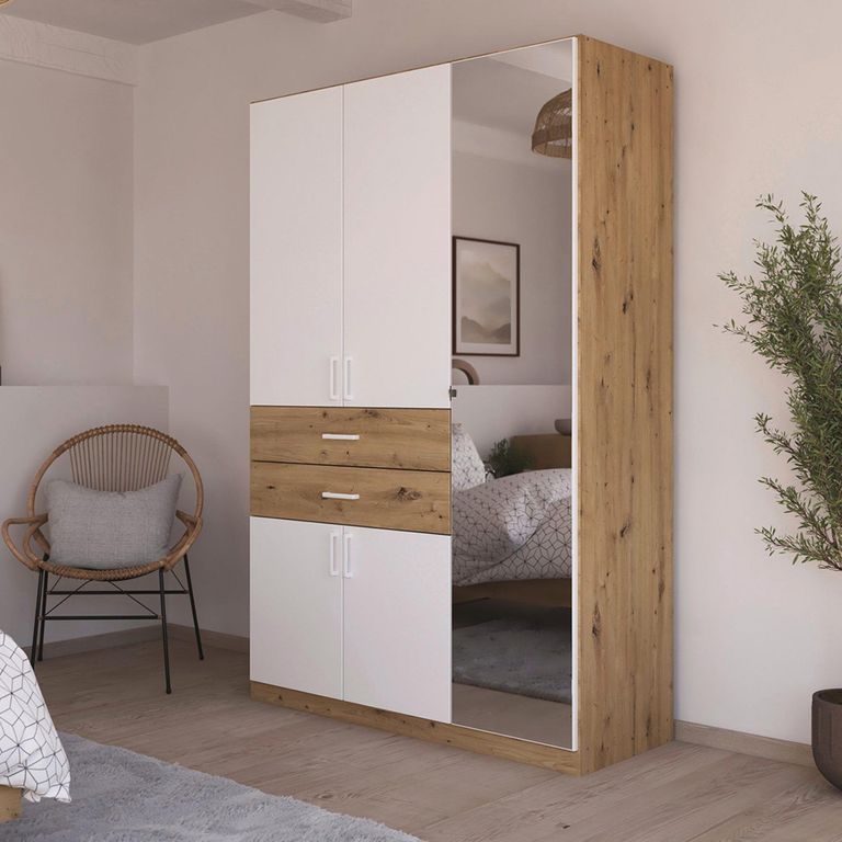 Maika Wardrobe - 136cm - 5 Door - Combi - H210cm - Artisan Oak & Alpine White