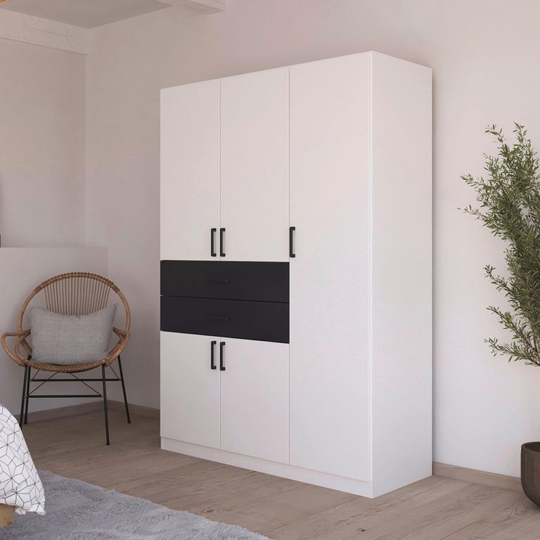 Rauch Maika 136cm 5 Door Wardrobe - H 197cm - Alpine White and Metallic Dark Grey