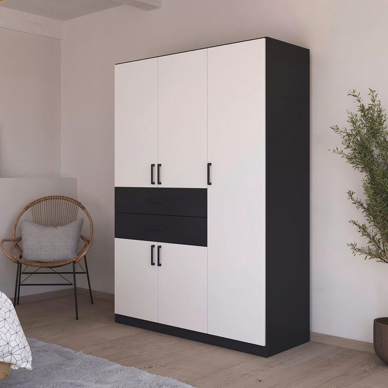 Rauch Maika 136cm 5 Door Wardrobe - H 197cm - Metallic Dark Grey and Alpine White