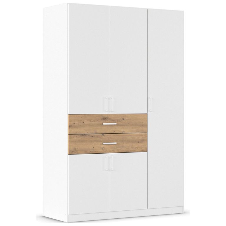 Rauch Maika 136cm 5 Door Wardrobe - H 210cm - Alpine White and Artisan Oak