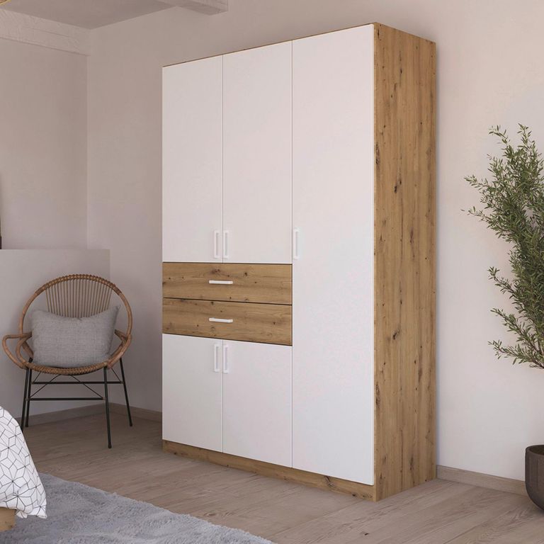 Rauch Maika 136cm 5 Door Wardrobe - H 210cm - Artisan Oak and Alpine White
