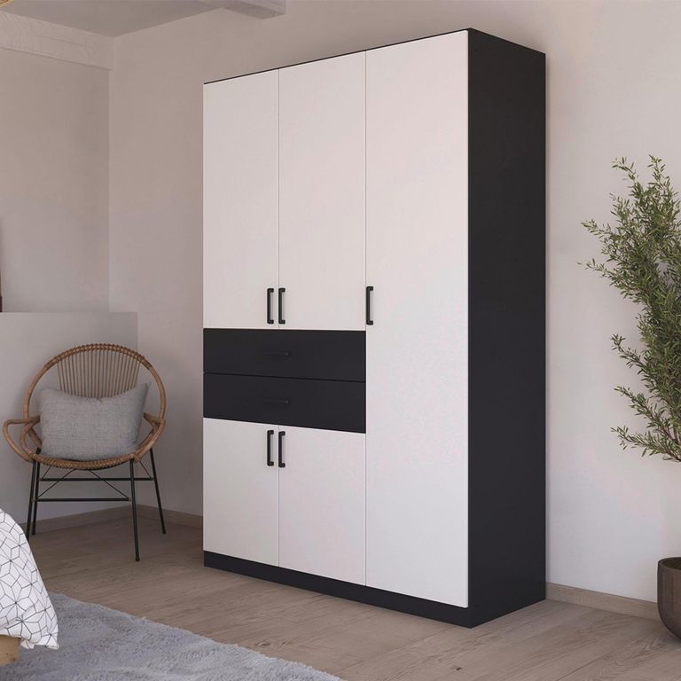 Rauch Maika 136cm 5 Door Wardrobe - H 210cm - Metallic Dark Grey and Alpine White